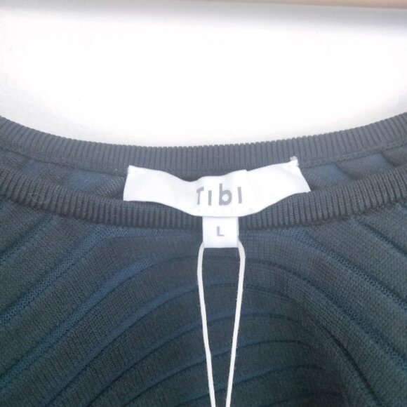 Tibi Tech Poly Ribbed Decollette Wrap Sweater in  Blue Black Large NWT - Picture 7 of 13